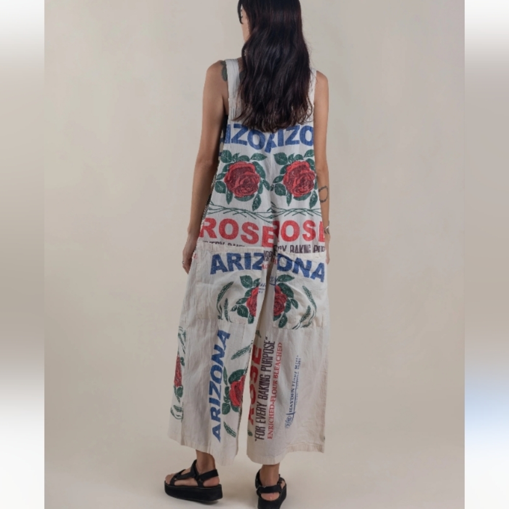 Jaded Gypsy Roses Flour Sack Market Fresh Overalls Cotton L/XL - Picture 3 of 16